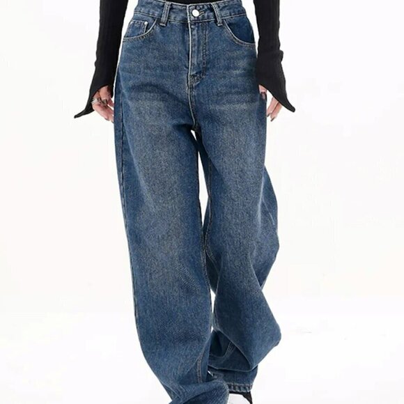 Three Button Baggy Wide Leg Boyfriend Jeans by Commense-Denim-XS-NWT - Picture 1 of 16